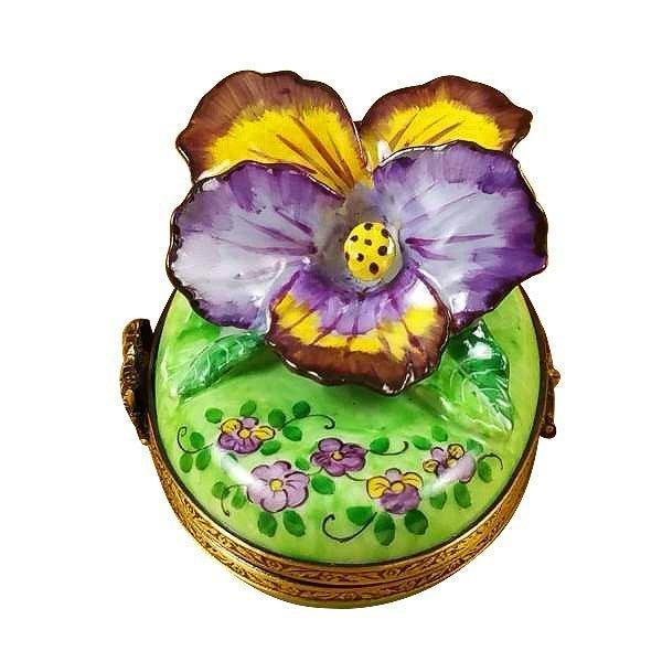 Pansy - Purple & Yellow Porcelain Limoges garden flowers French Trinket Box