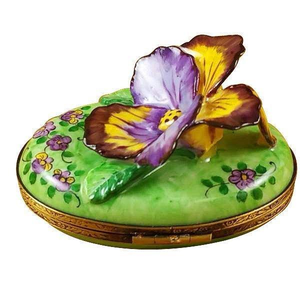 Pansy - Purple & Yellow Porcelain Limoges garden flowers French Trinket Box