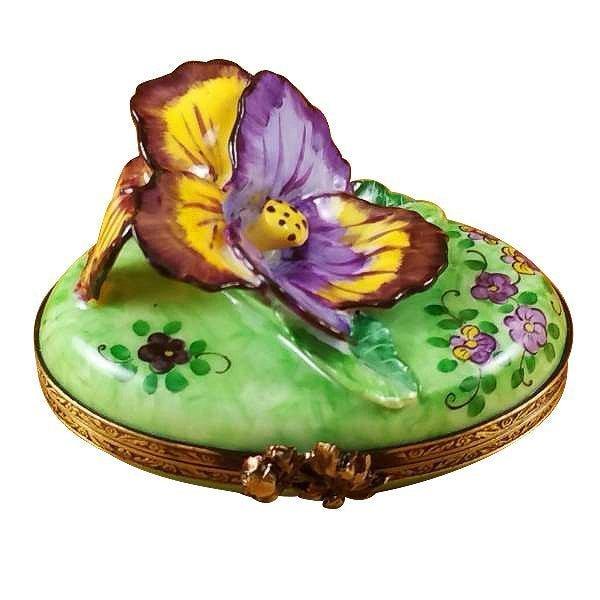 Pansy - Purple & Yellow Porcelain Limoges garden flowers French Trinket Box
