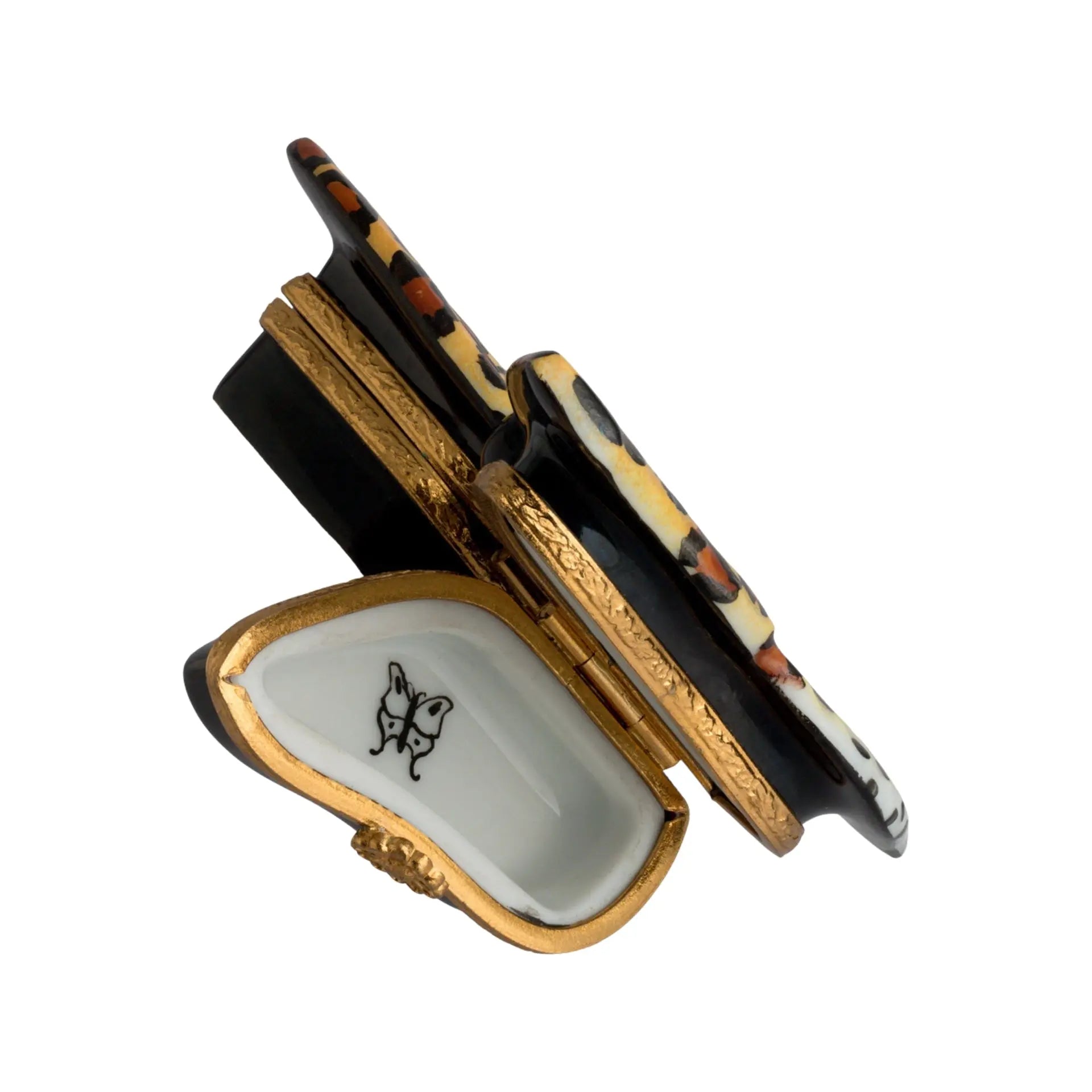 Panther Butterfly Porcelain Limoges Butterfly French Trinket Box