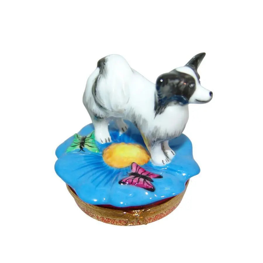Papillon Black And White Porcelain Limoges Dog Dogs French Trinket Box