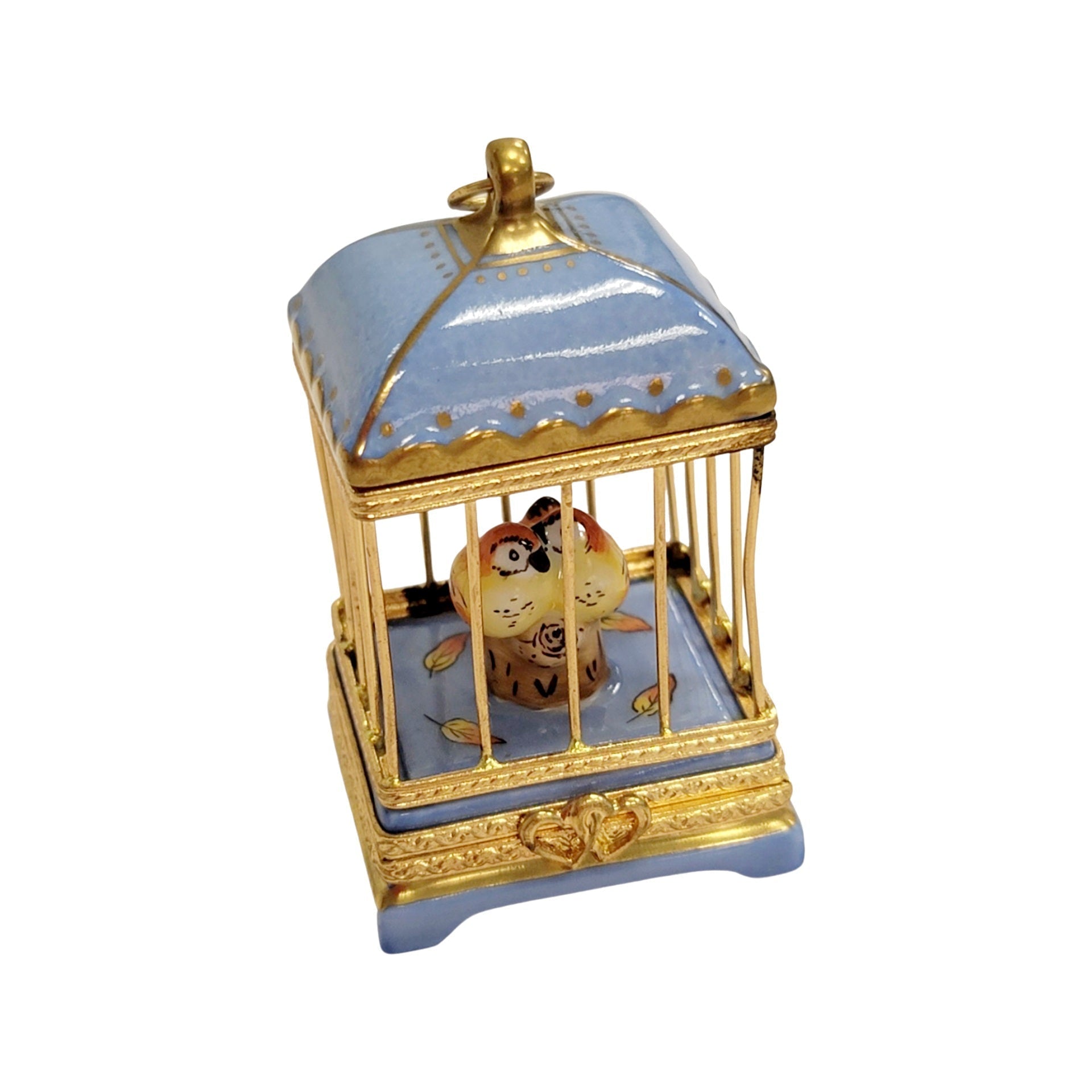 Pastel Blue Love Birds Cage Porcelain Limoges bird French Trinket Box