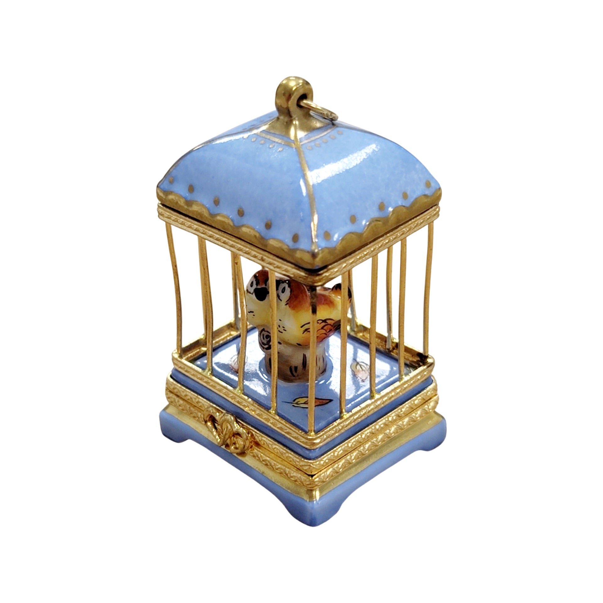 Pastel Blue Love Birds Cage Porcelain Limoges bird French Trinket Box