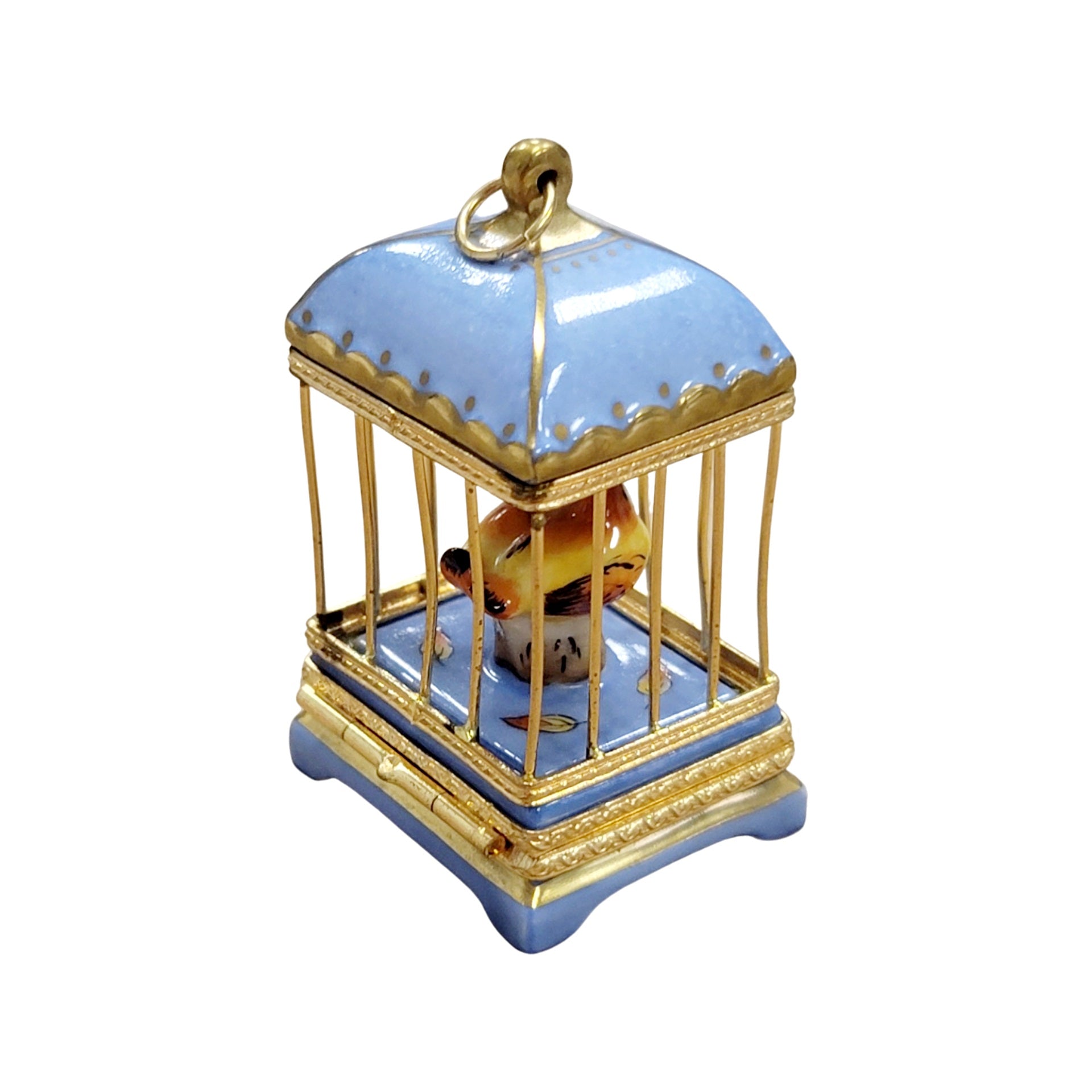Pastel Blue Love Birds Cage Porcelain Limoges bird French Trinket Box