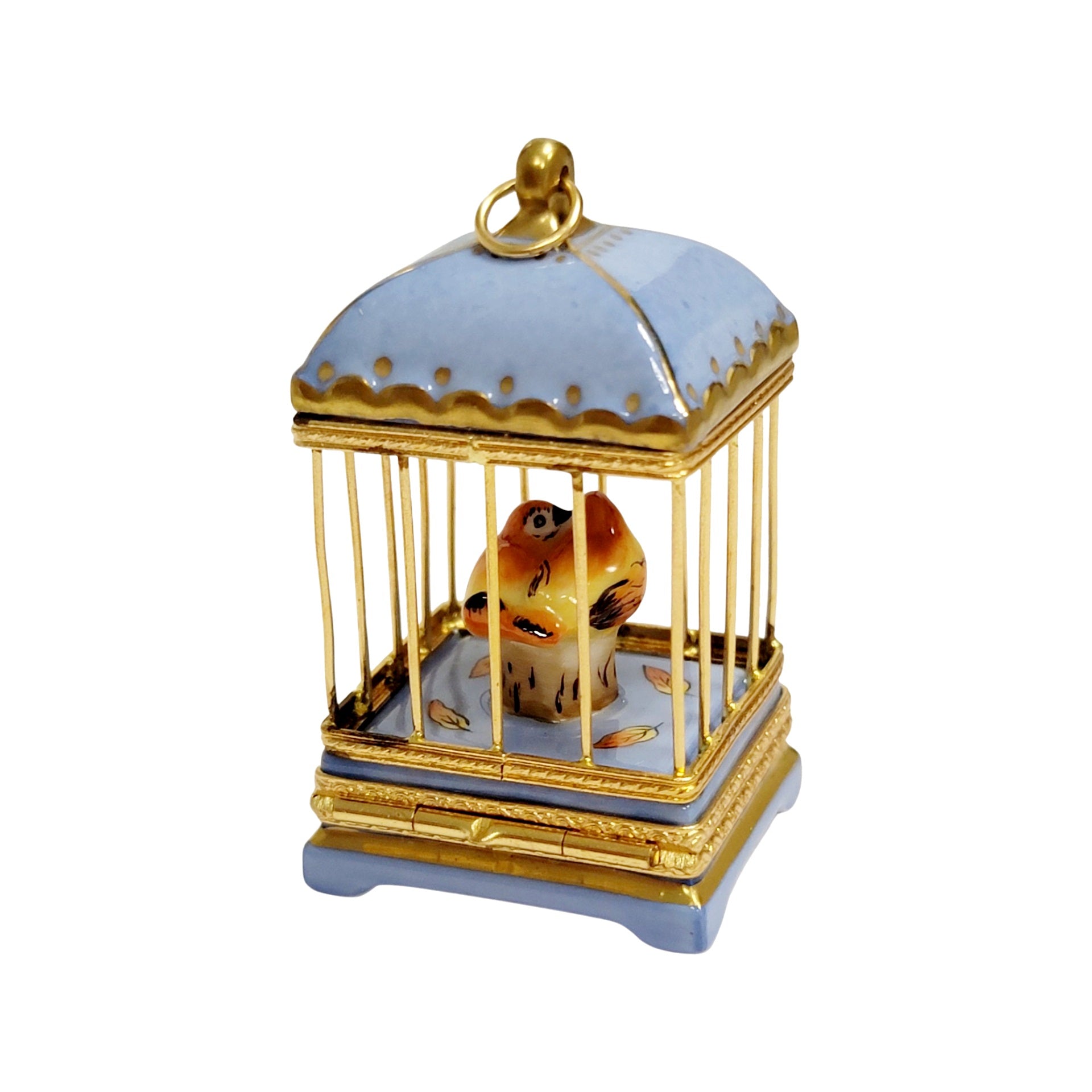 Pastel Blue Love Birds Cage Porcelain Limoges bird French Trinket Box