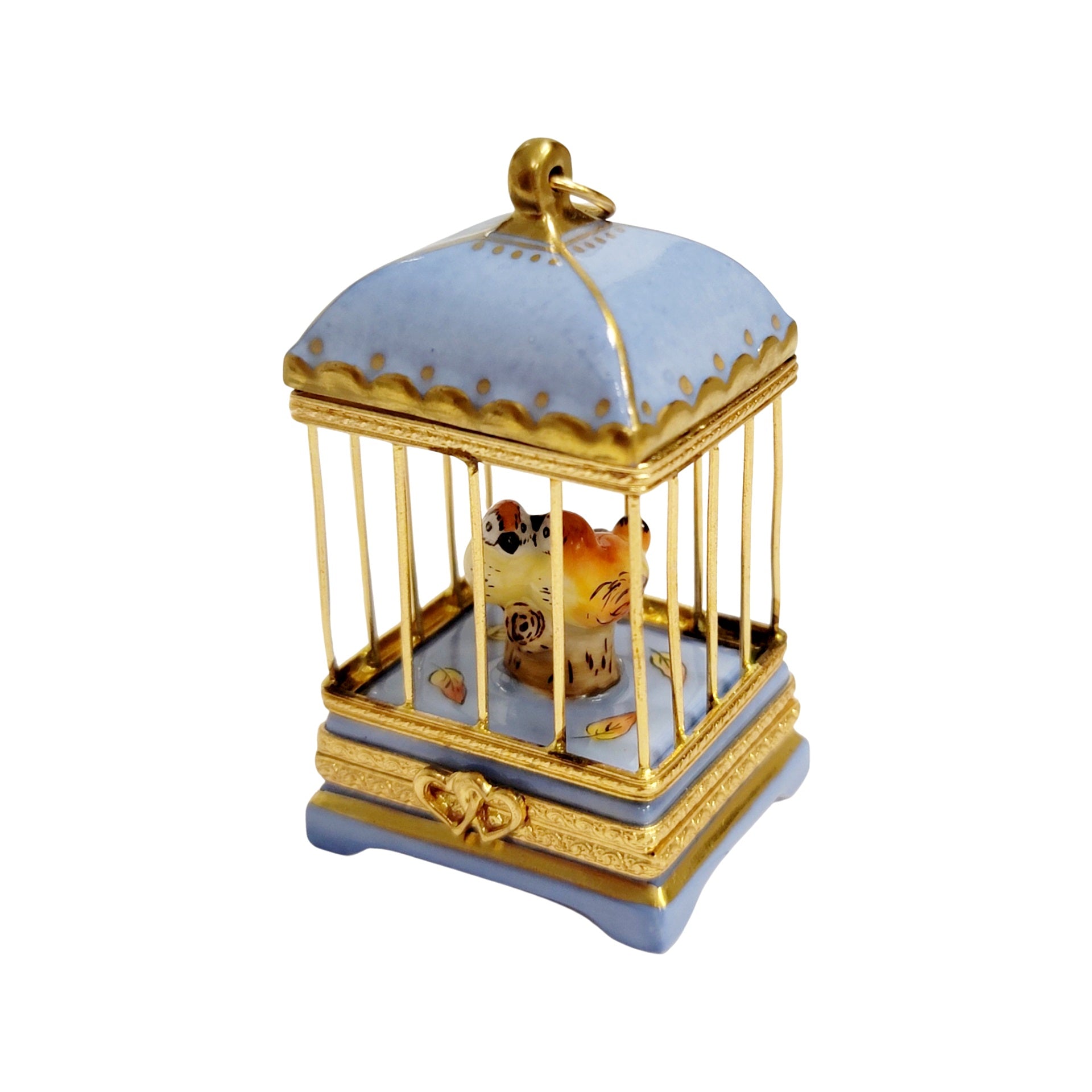 Pastel Blue Love Birds Cage Porcelain Limoges bird French Trinket Box