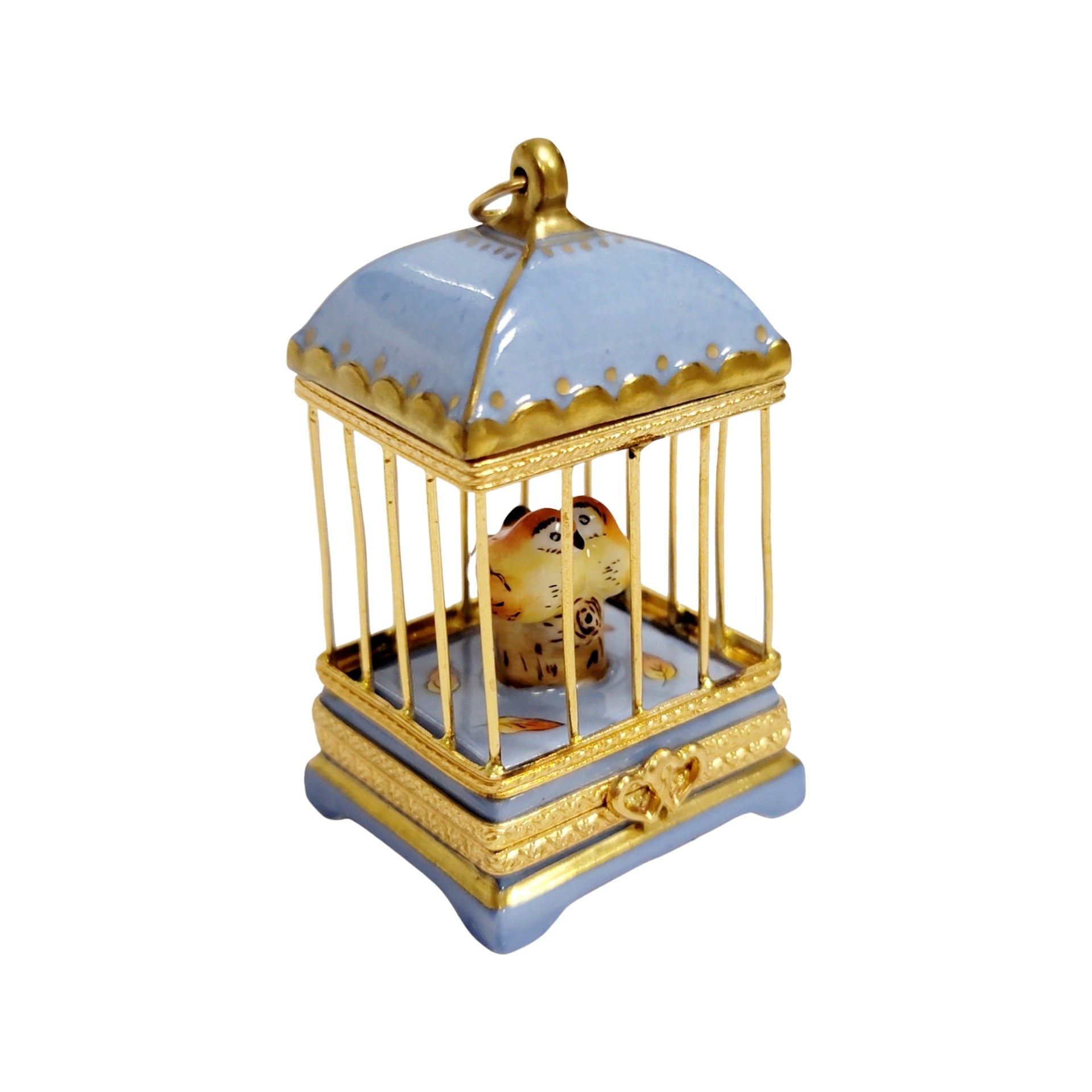 Pastel Blue Love Birds Cage Porcelain Limoges bird French Trinket Box