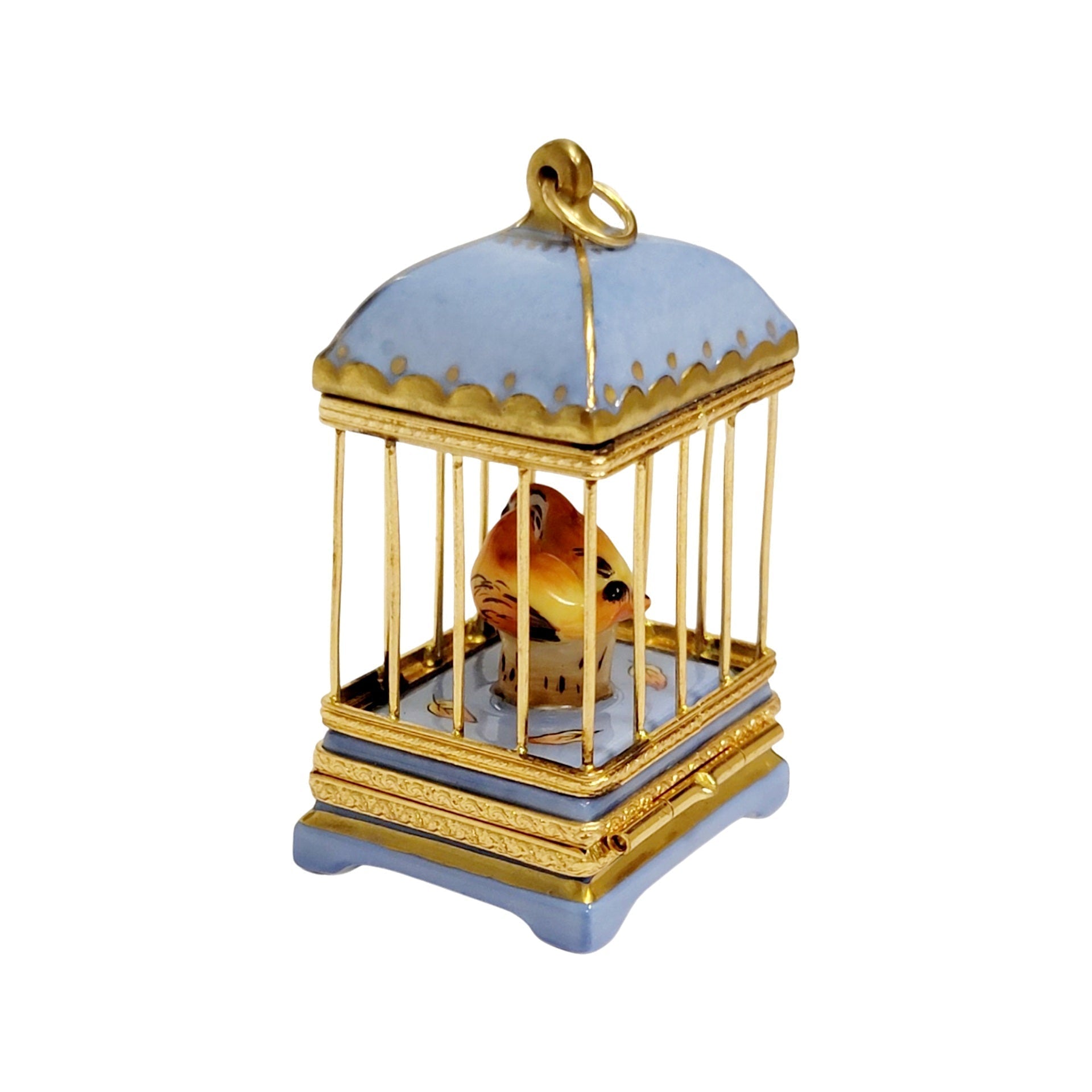 Pastel Blue Love Birds Cage Porcelain Limoges bird French Trinket Box