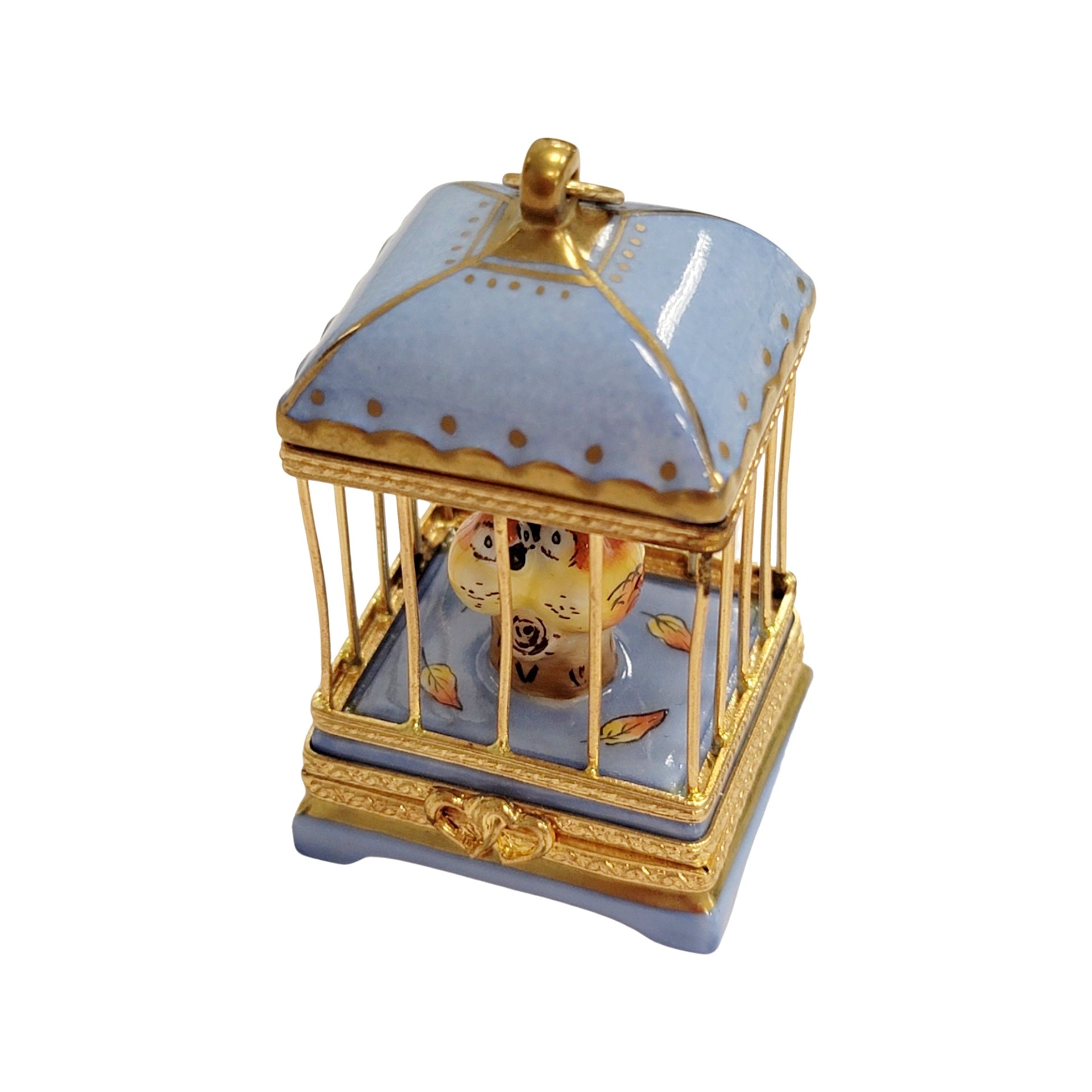 Pastel Blue Love Birds Cage Porcelain Limoges bird French Trinket Box