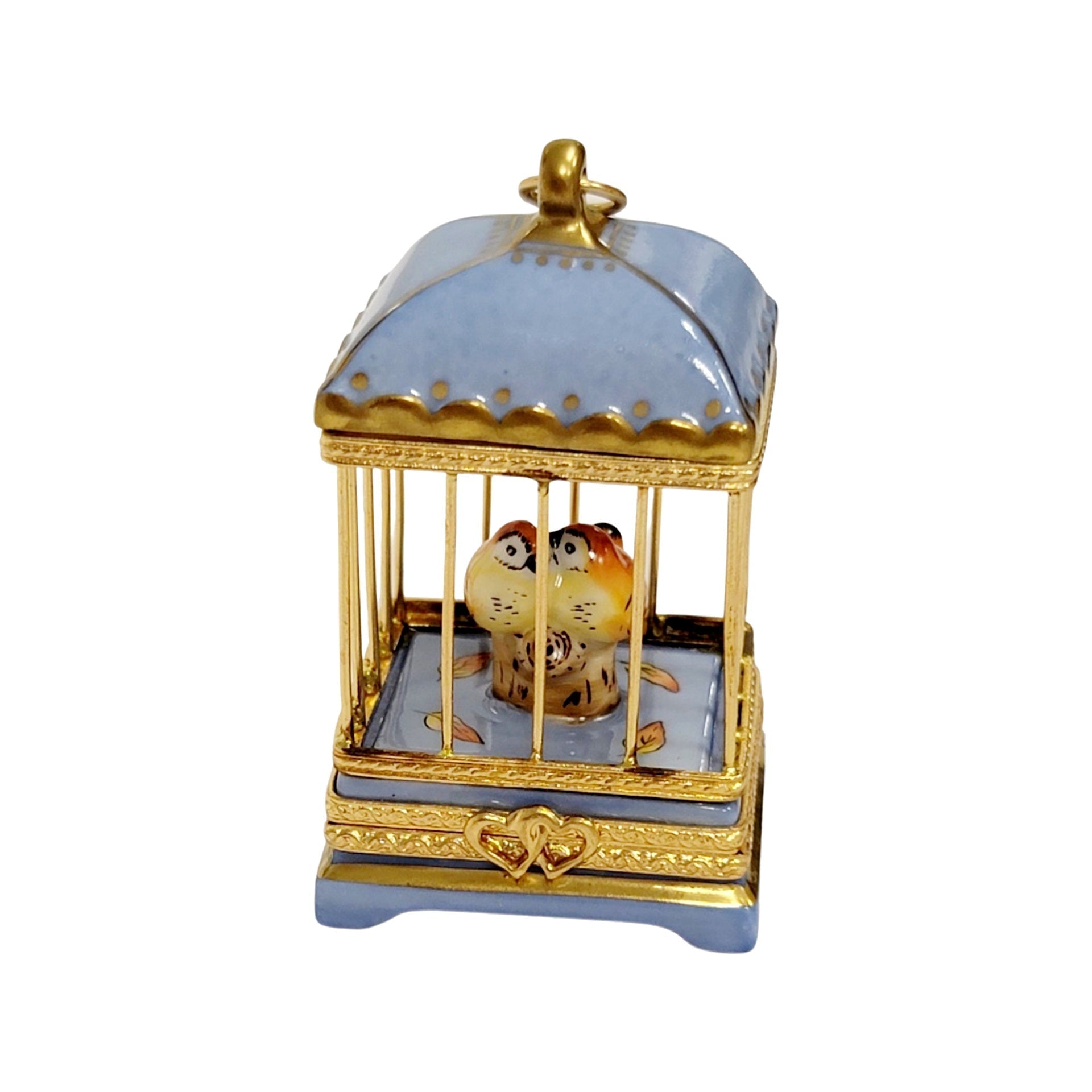 Pastel Blue Love Birds Cage Porcelain Limoges bird French Trinket Box