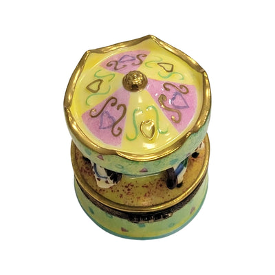 Pastel Green Carousel Figurine Porcelain Limoges Carnival French Trinket Box