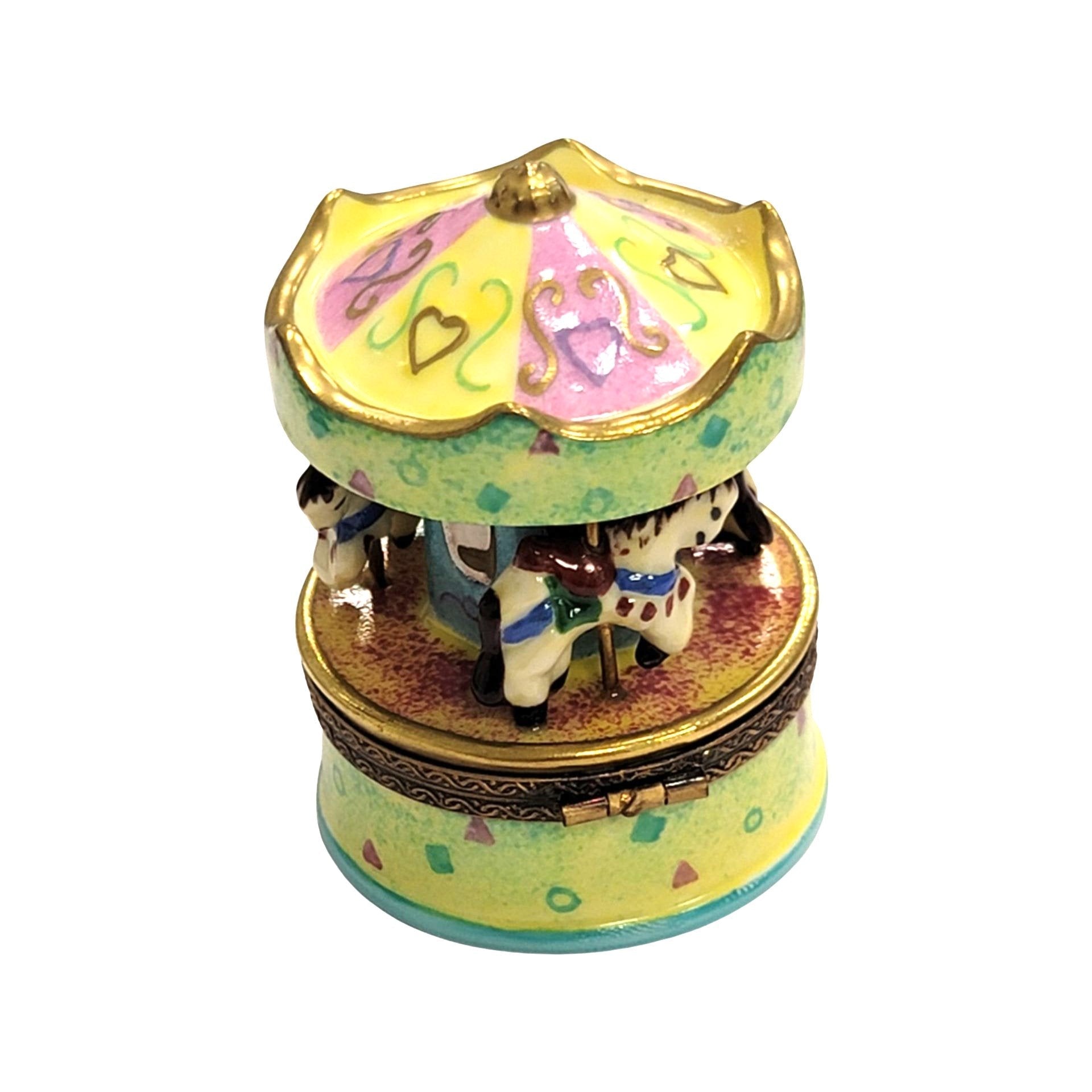 Pastel Green Carousel Figurine Porcelain Limoges Carnival French Trinket Box