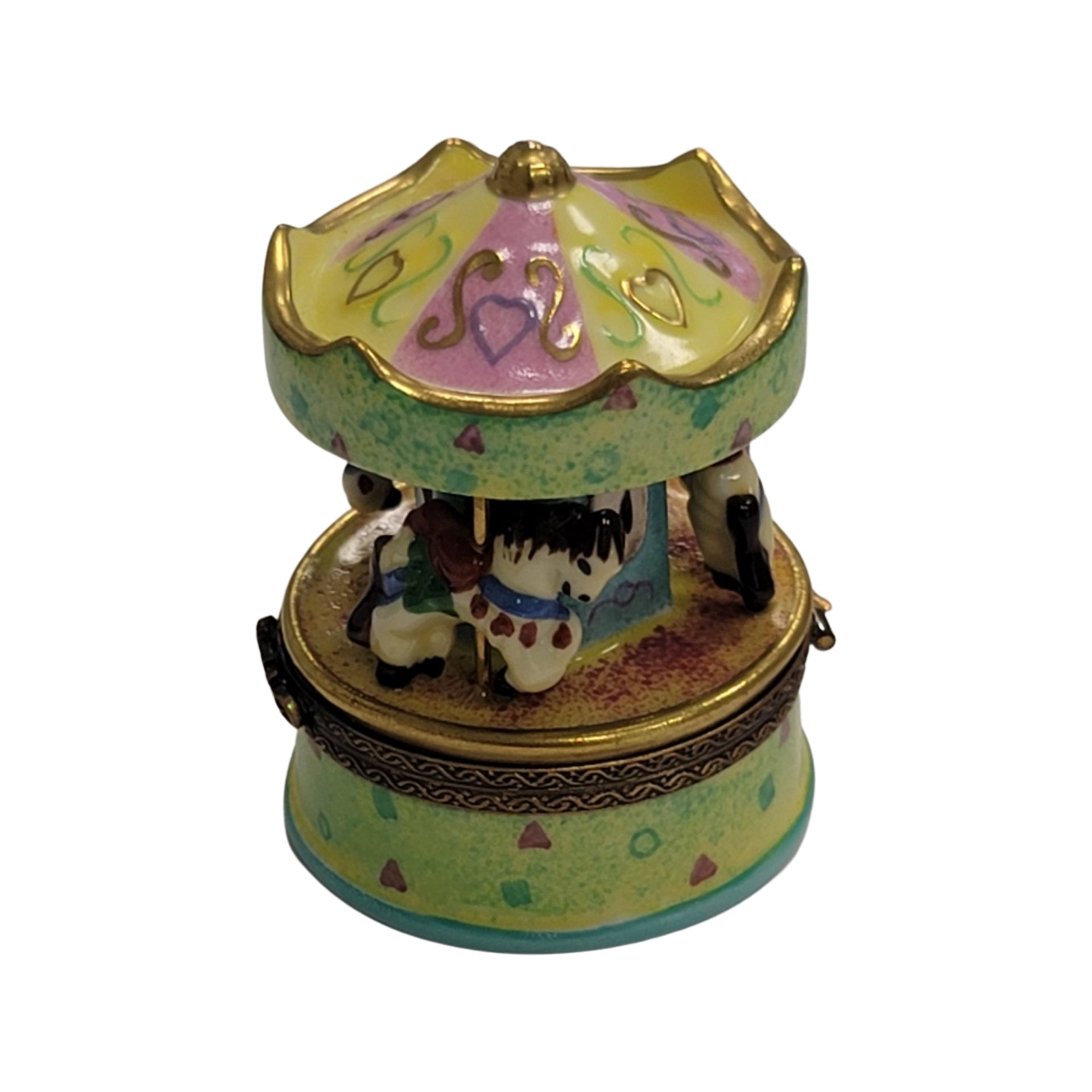 Pastel Green Carousel Figurine Porcelain Limoges Carnival French Trinket Box
