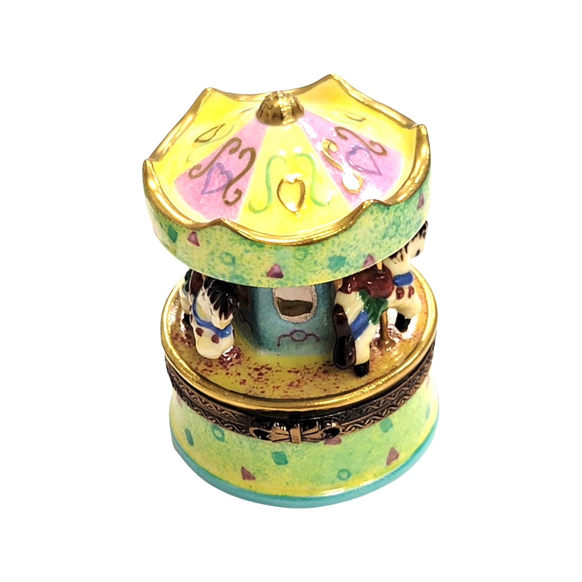 Pastel Green Carousel Figurine Porcelain Limoges Carnival French Trinket Box