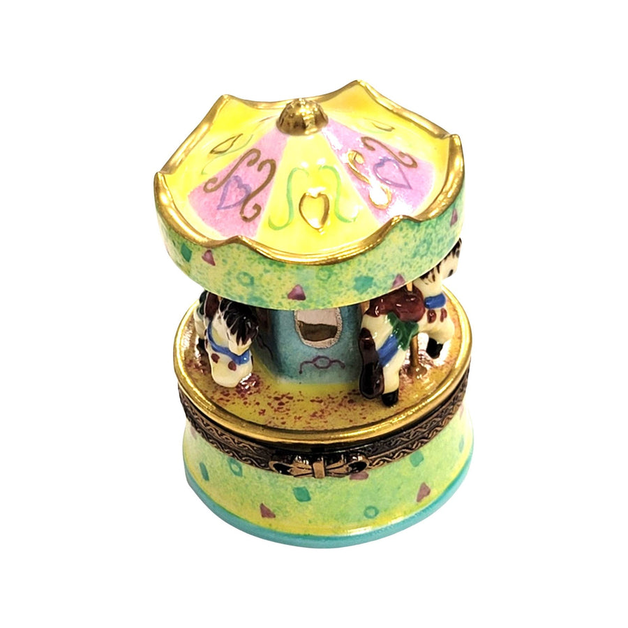 Pastel Green Carousel Figurine Porcelain Limoges Carnival French Trinket Box