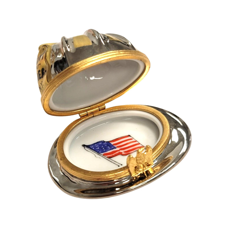 Patriotic Fireman Hat Limoges Box Porcelain Limoges united states patriotic professional French Trinket Box