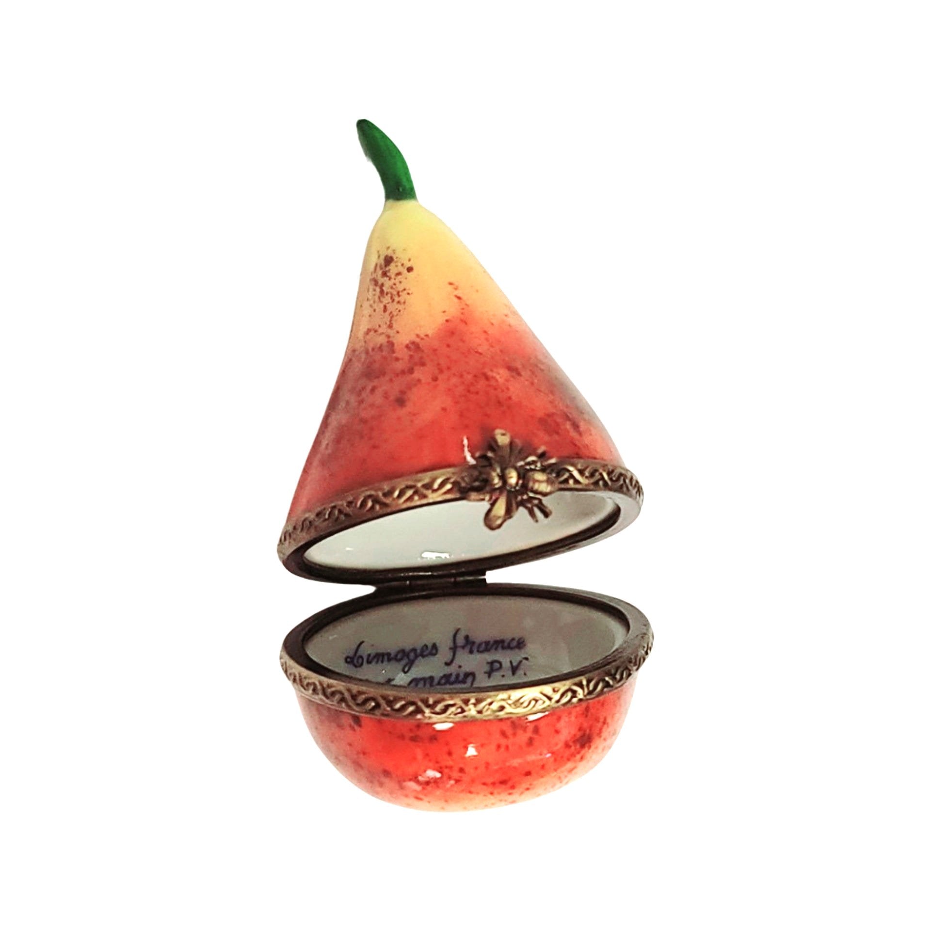 Exquisite Hand-Painted Pear Box Porcelain Limoges fruit vegetables French Trinket Box