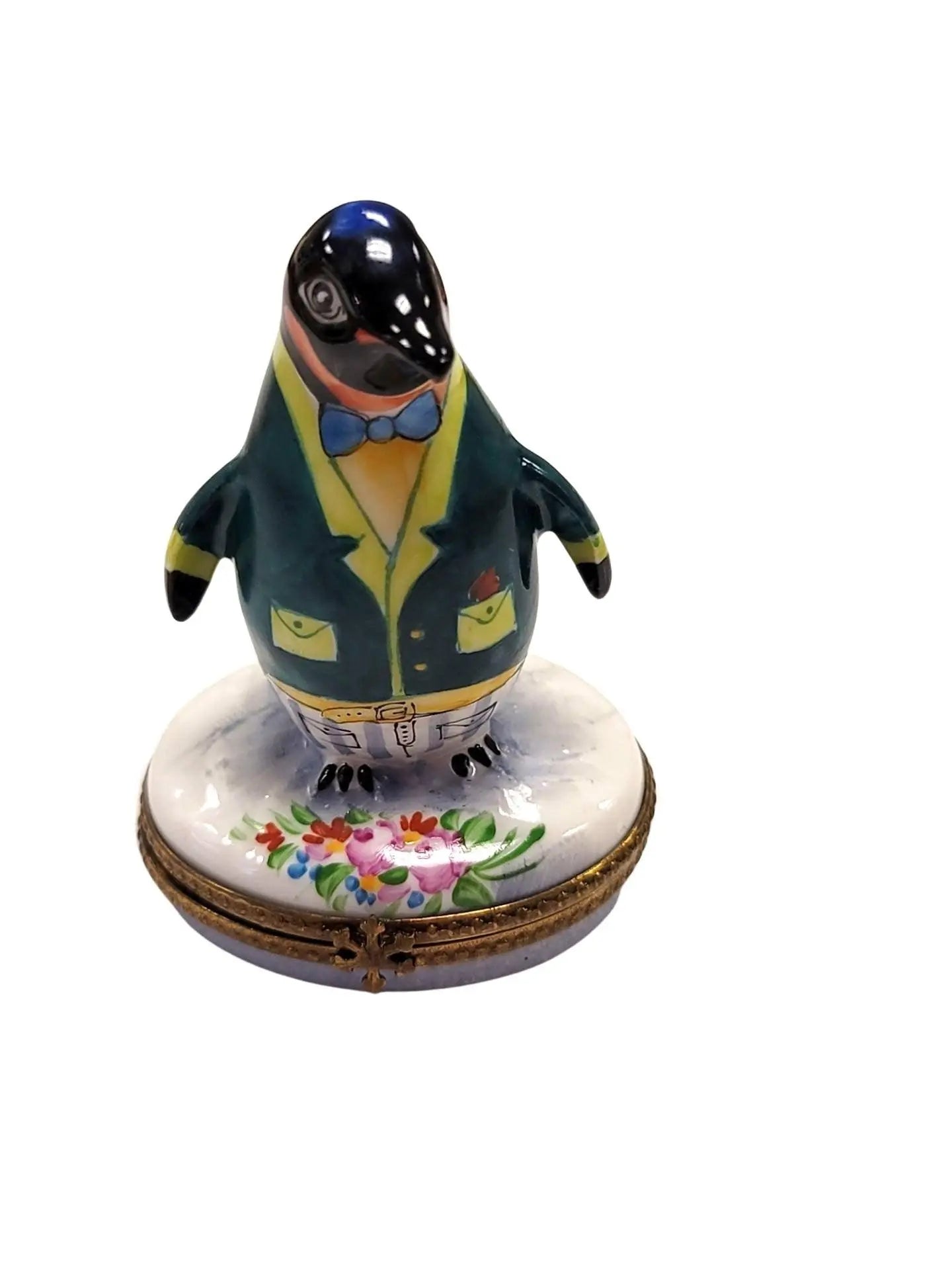Penguin With Flowers Delight Porcelain Limoges winter wild birds French Trinket Box