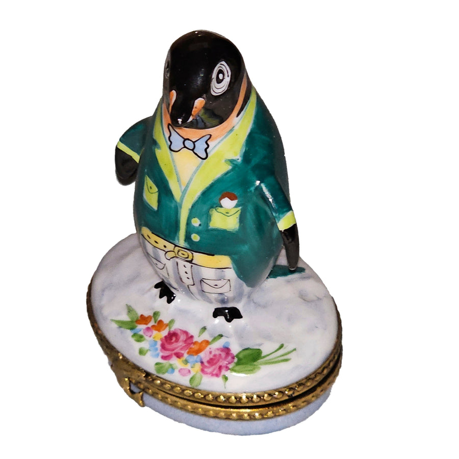 Penguin With Flowers Delight Porcelain Limoges winter wild birds French Trinket Box