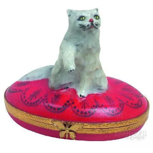Pewter Persian Porcelain Limoges cat cats French Trinket Box