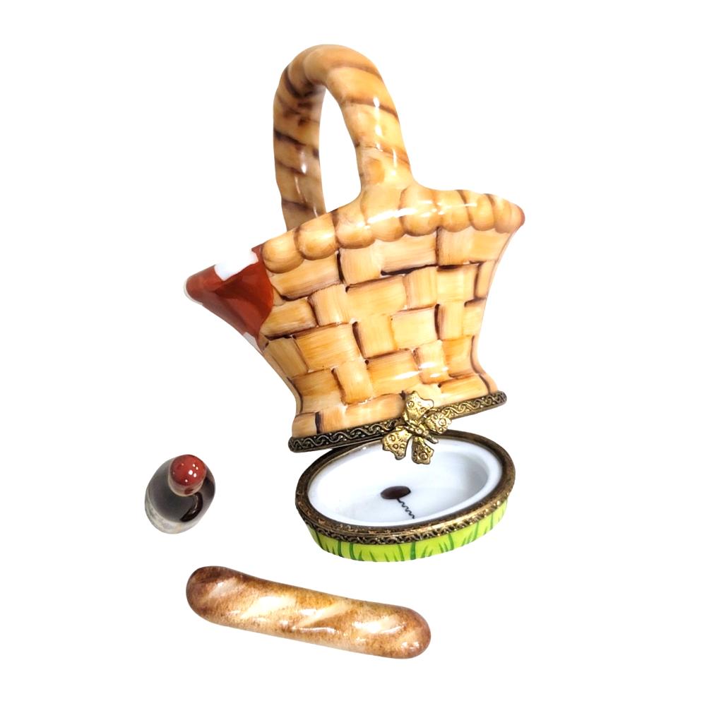 Picnic Basket with Wine Delight Porcelain Limoges Beach Home French Trinket Box