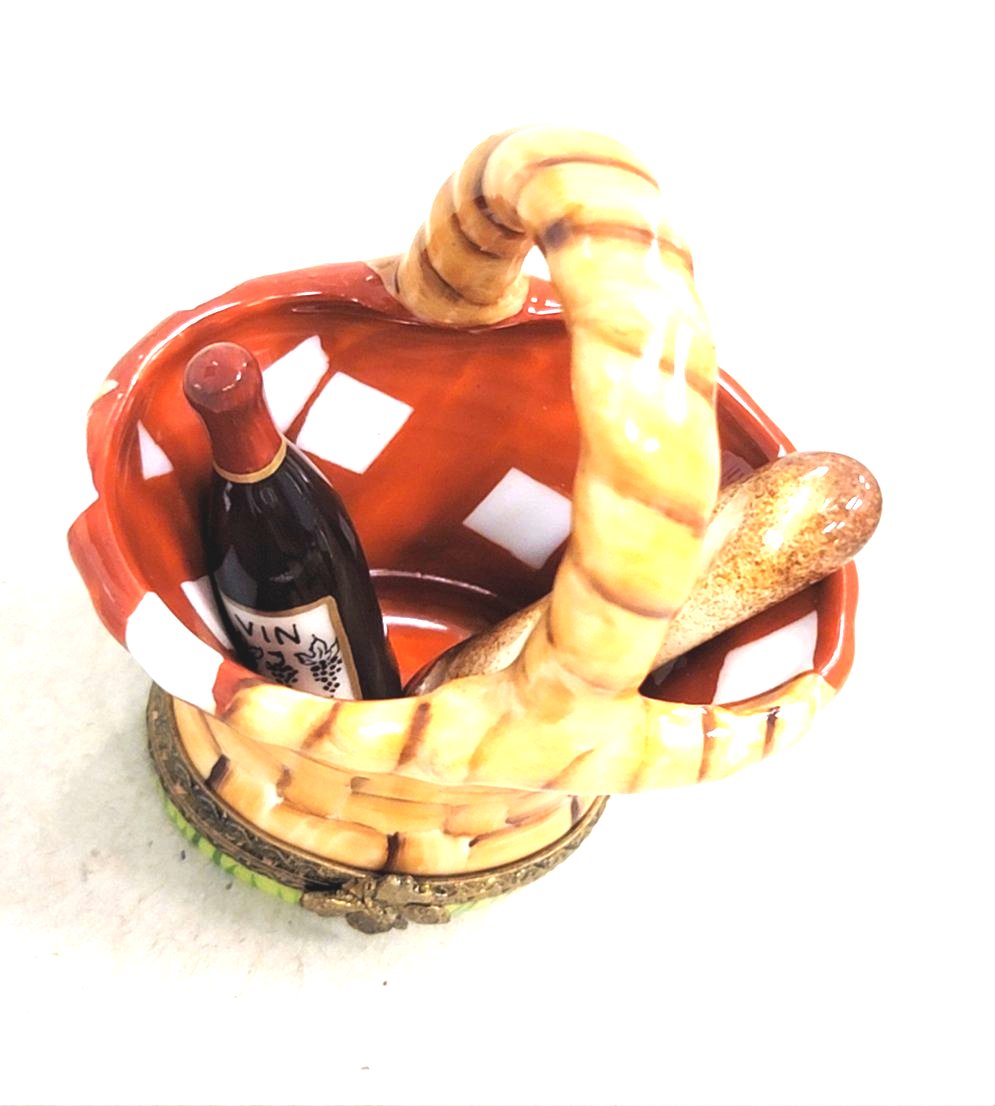 Picnic Basket with Wine Delight Porcelain Limoges Beach Home French Trinket Box