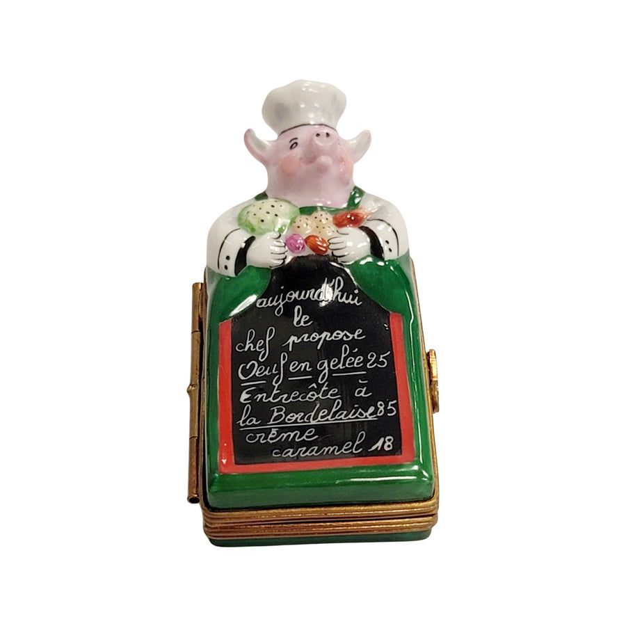 Pig Chef Culinary Delight Porcelain Limoges Pig Professional Food French Trinket Box