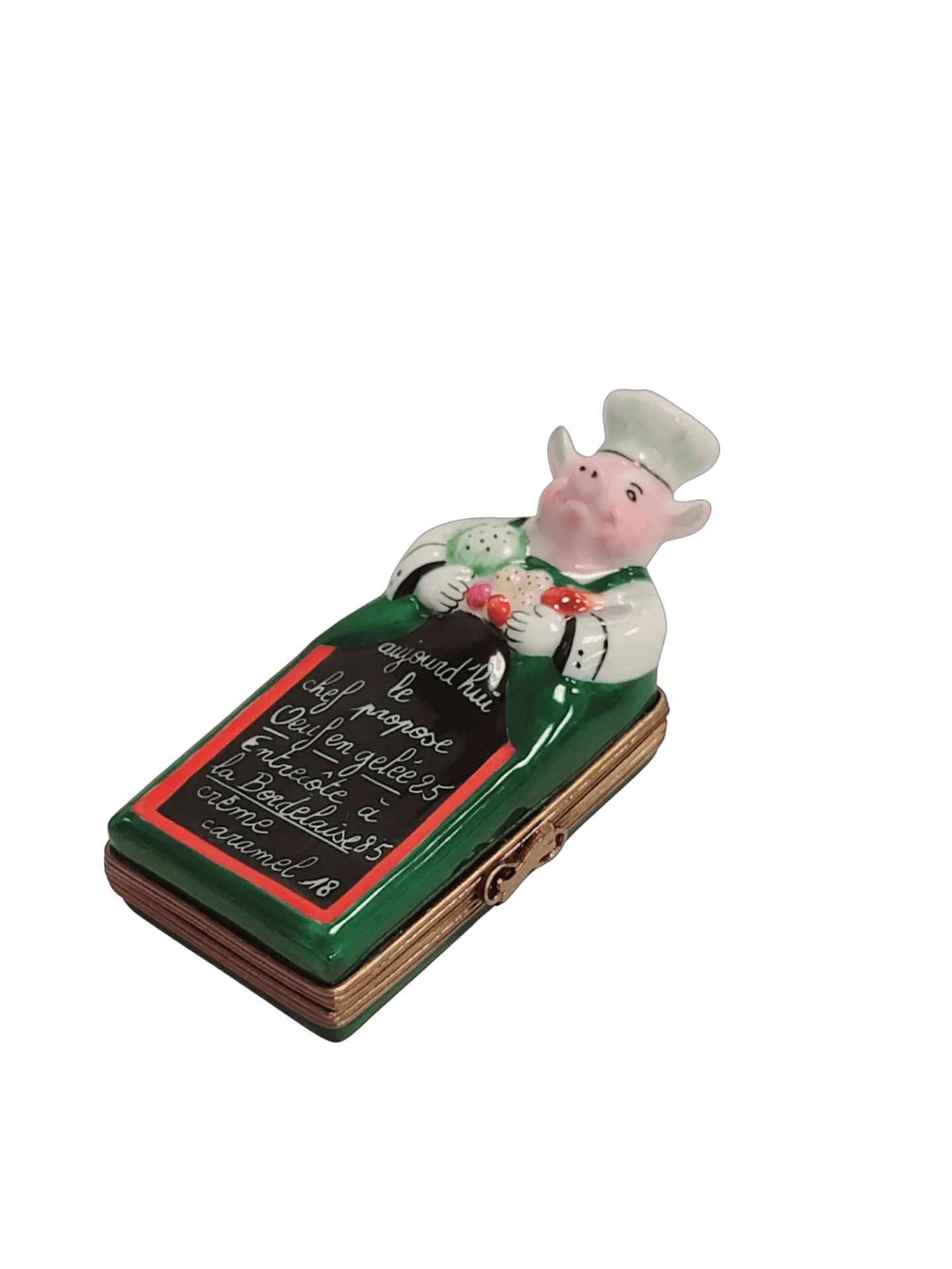 Pig Chef w Menu Porcelain Limoges pig professional limoges boxes French Trinket Box