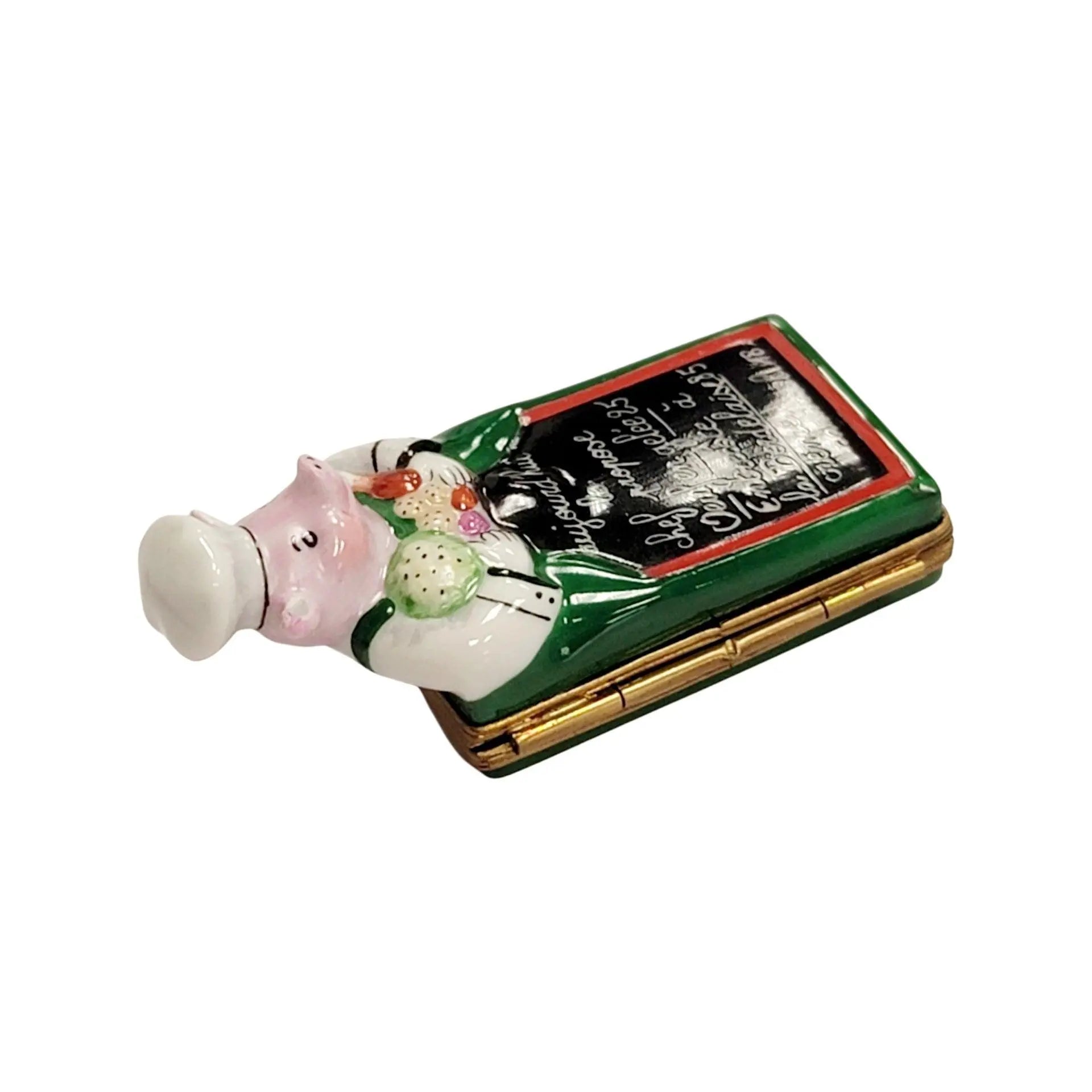 Pig Chef w Menu Porcelain Limoges pig professional limoges boxes French Trinket Box