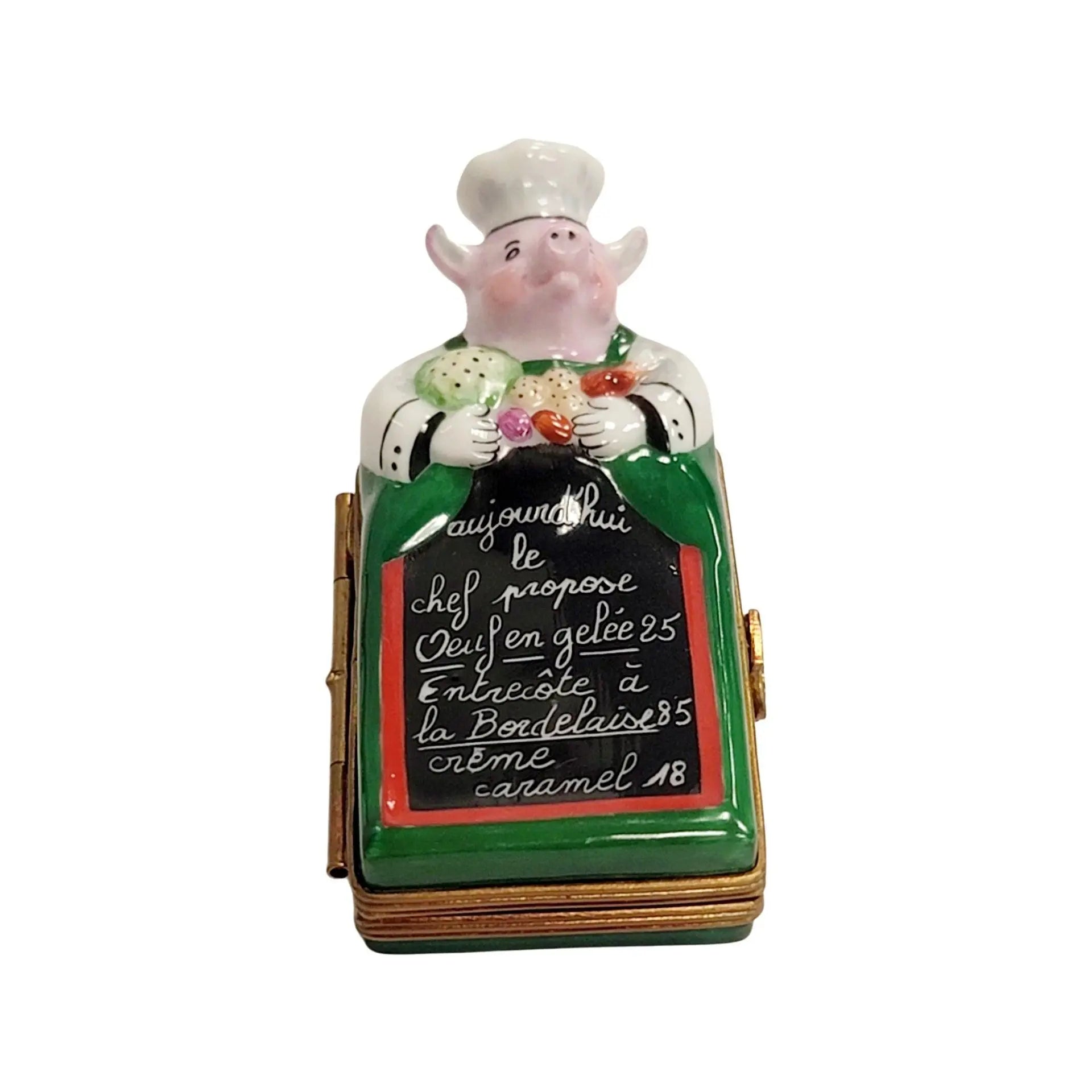 Pig Chef w Menu Porcelain Limoges pig professional limoges boxes French Trinket Box