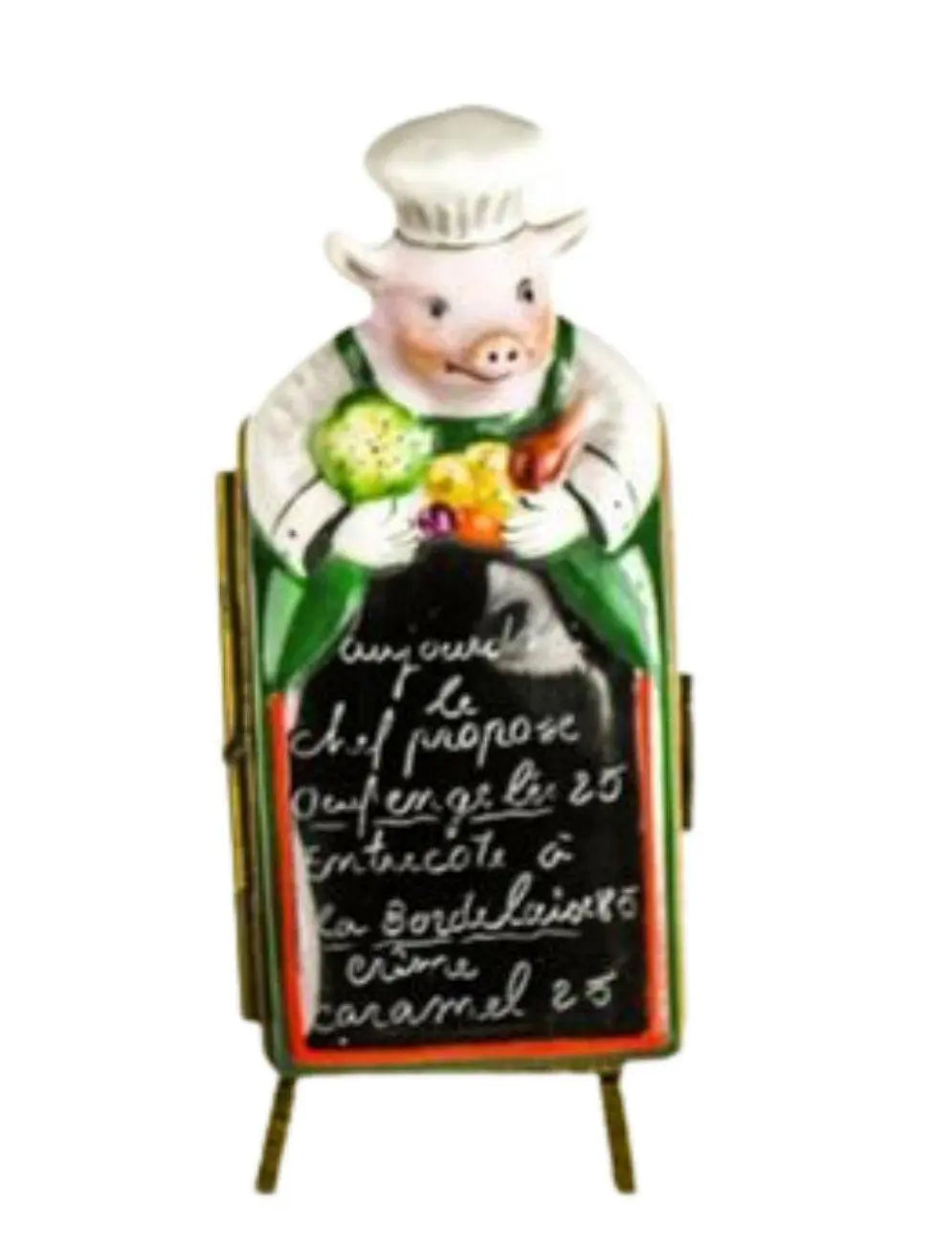 Pig Chef w Menu Porcelain Limoges pig professional limoges boxes French Trinket Box