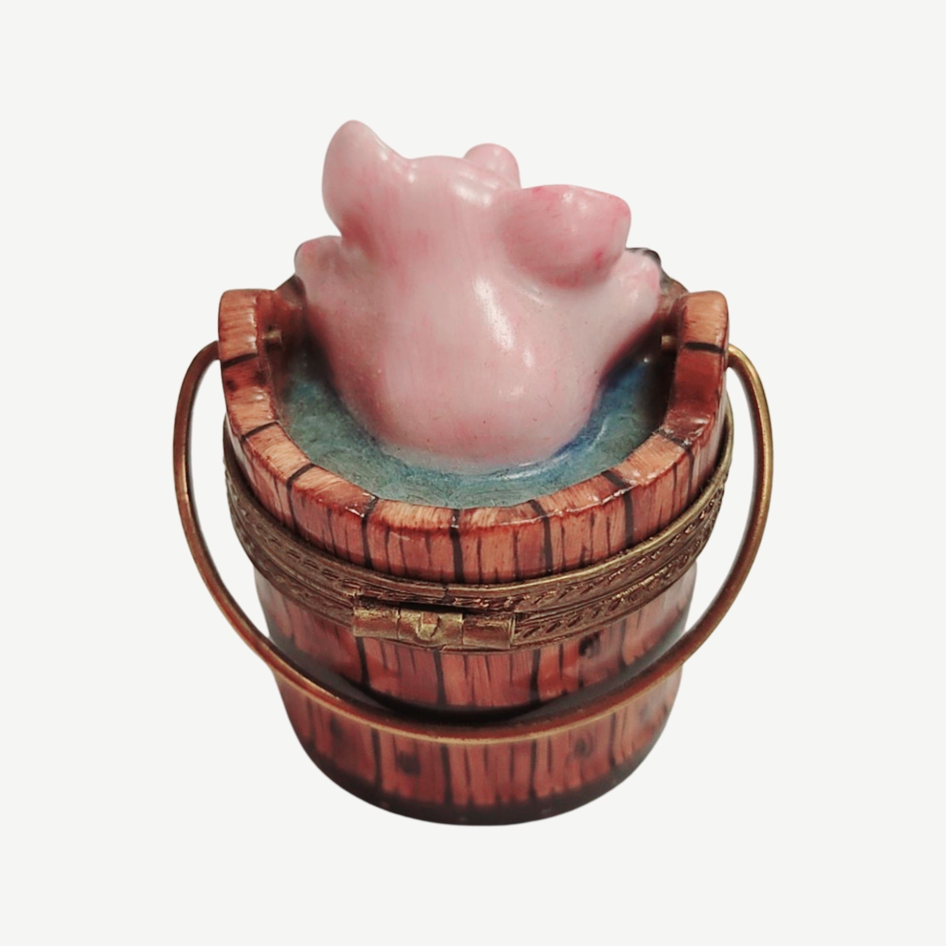 Pig in Charming Wash Bucket Porcelain Limoges Limoges Box pig farm French Trinket Box