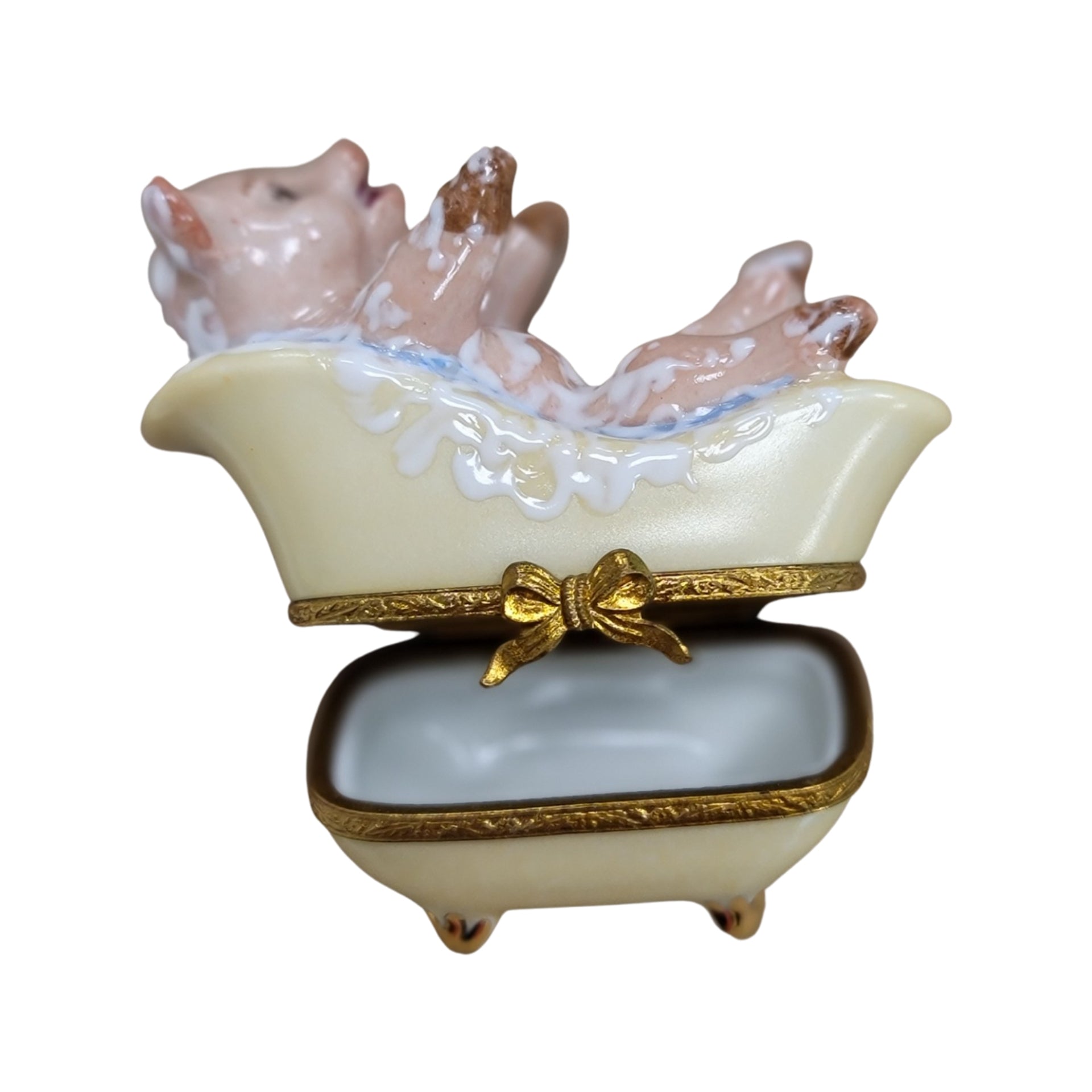 Pig in Luxurious Bathtub Porcelain Limoges Limoges Box pig farm French Trinket Box