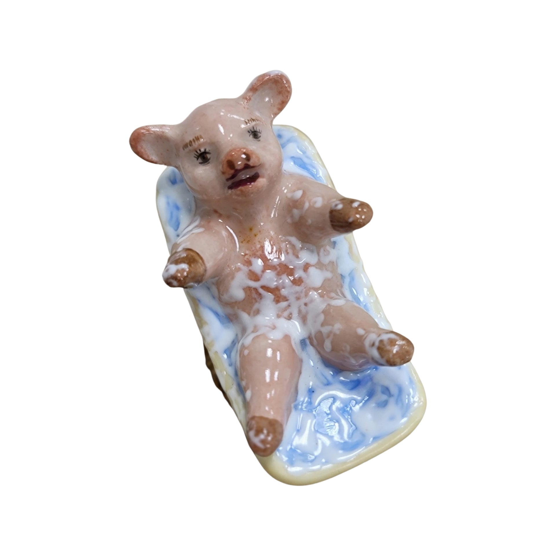 Pig in Luxurious Bathtub Porcelain Limoges Limoges Box pig farm French Trinket Box