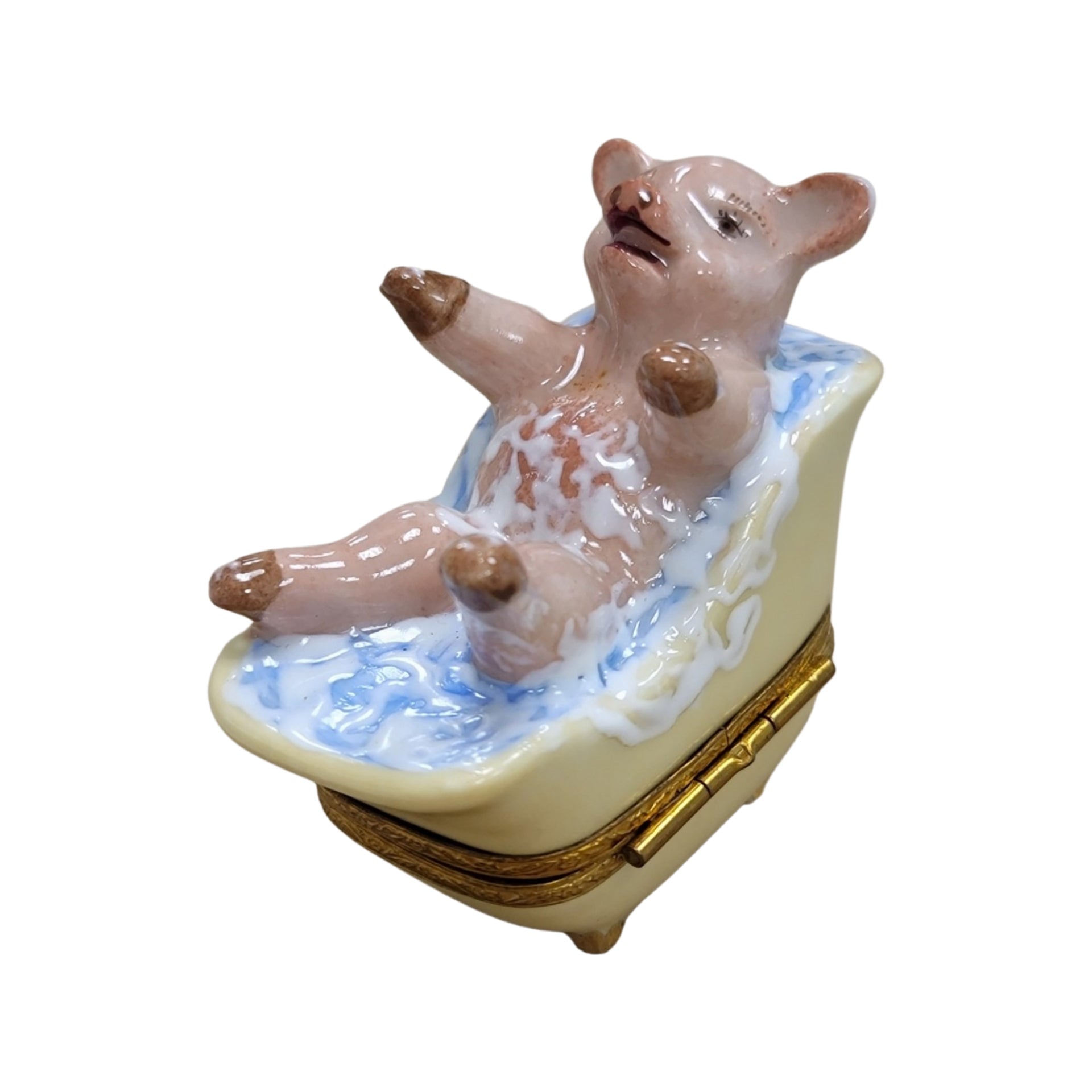 Pig in Luxurious Bathtub Porcelain Limoges Limoges Box pig farm French Trinket Box