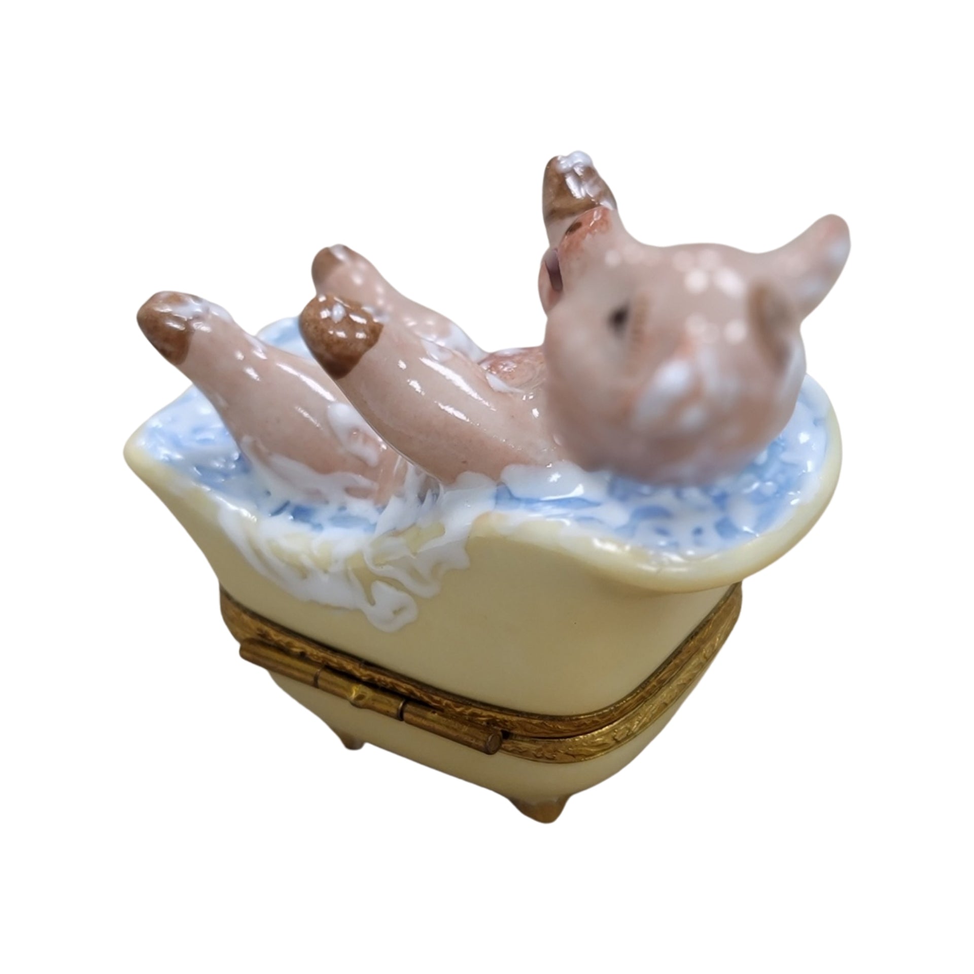 Pig in Luxurious Bathtub Porcelain Limoges Limoges Box pig farm French Trinket Box
