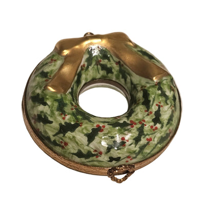 Pine Wreath Porcelain Limoges xmas theme French Trinket Box