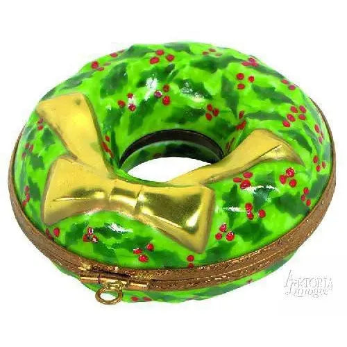 Pine Wreath Porcelain Limoges xmas theme French Trinket Box
