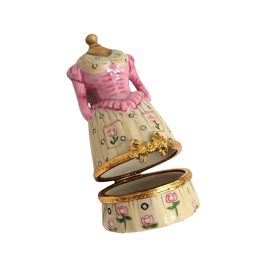 Pink Antique Dress Figurine Porcelain Limoges Limoges Box Women shoes hat bags suitcase mother French Trinket Box