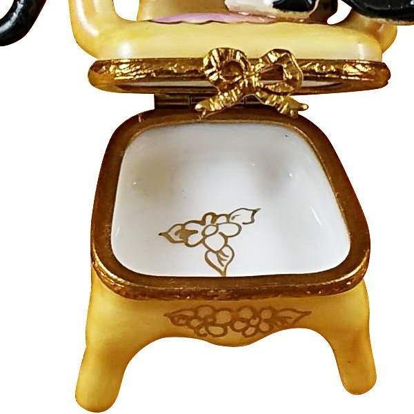 Pink Armchair with Two Cats Porcelain Limoges cat furniture French Trinket Box
