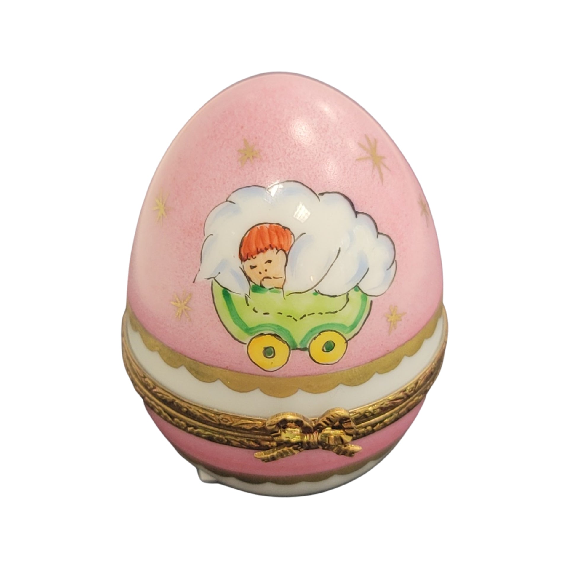 Pink Baby Egg Treasure Porcelain Limoges egg LIMOGES BOXES French Trinket Box