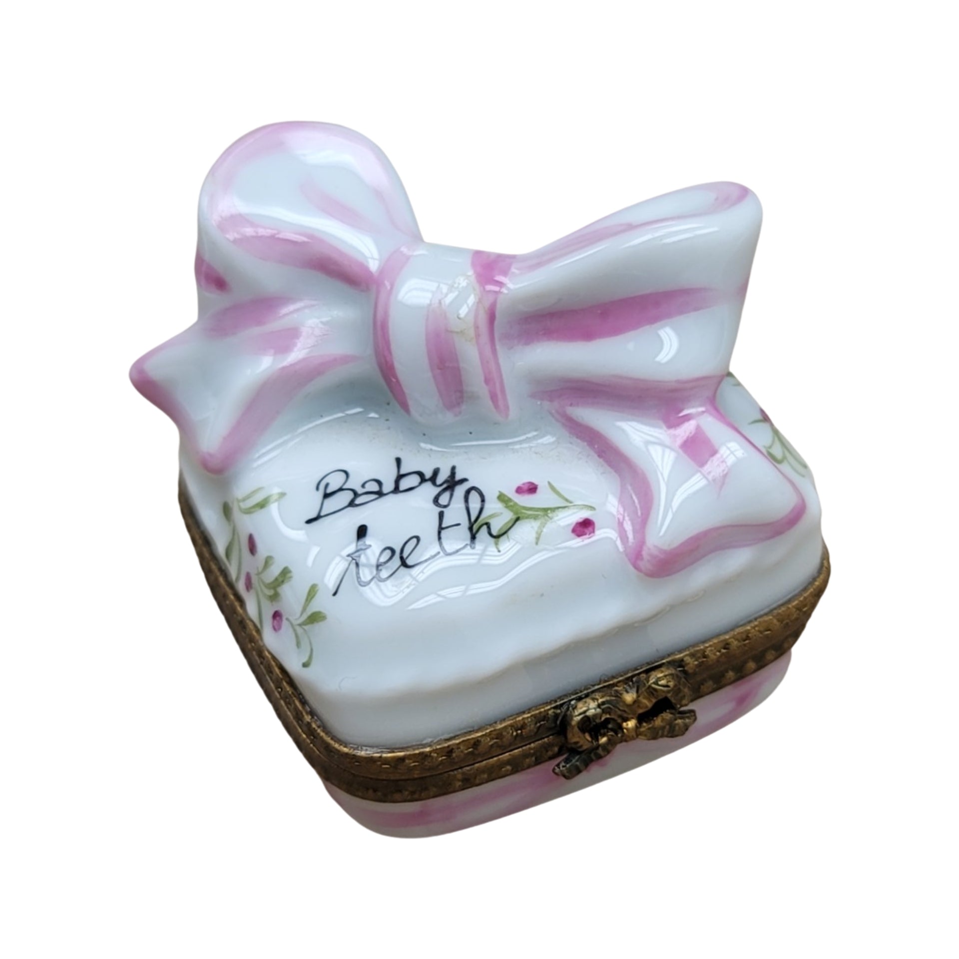 Pink Baby Teeth Treasure Box Porcelain Limoges Baby French Trinket Box