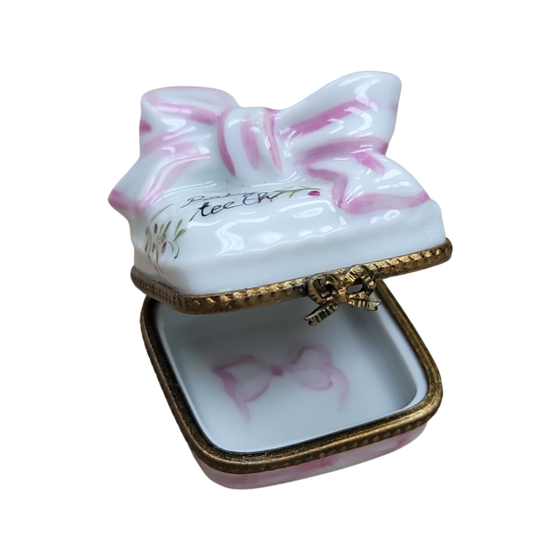 Pink Baby Teeth Treasure Box Porcelain Limoges Baby French Trinket Box