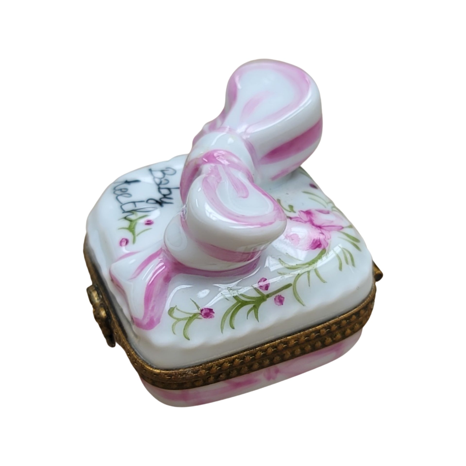Pink Baby Teeth Treasure Box Porcelain Limoges Baby French Trinket Box