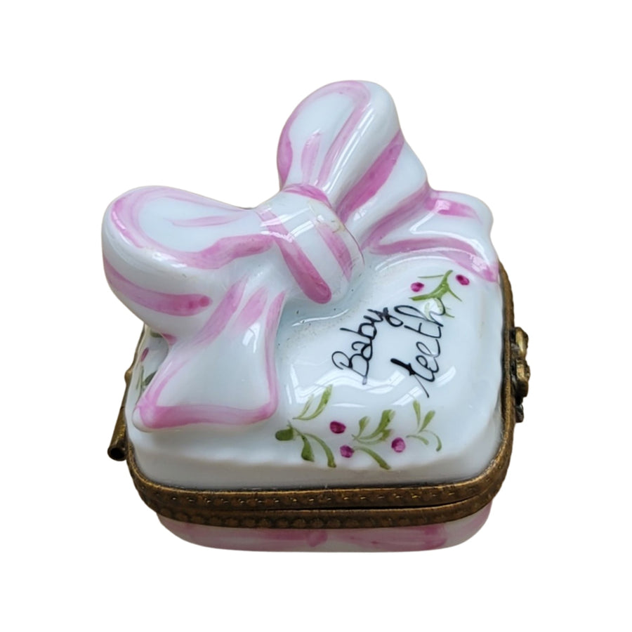 Pink Baby Teeth Treasure Box Porcelain Limoges Baby French Trinket Box