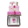 Pink Birthday Cake with Gift Porcelain Limoges birthday French Trinket Box