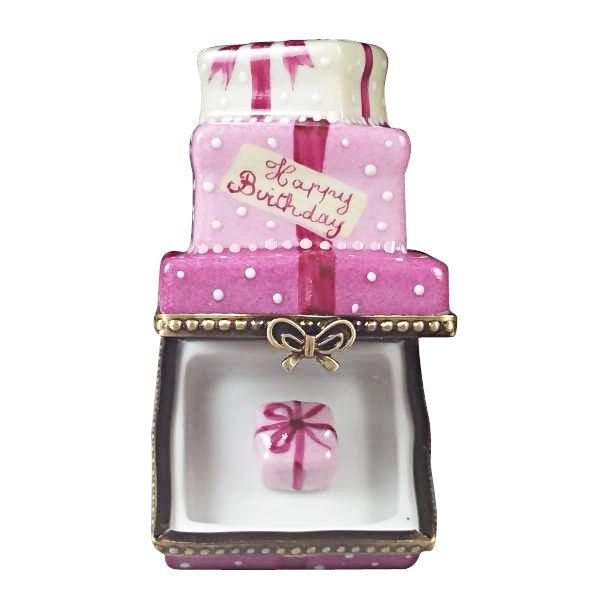 Pink Birthday Cake with Gift Porcelain Limoges birthday French Trinket Box