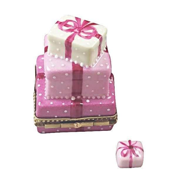 Pink Birthday Cake with Gift Porcelain Limoges birthday French Trinket Box