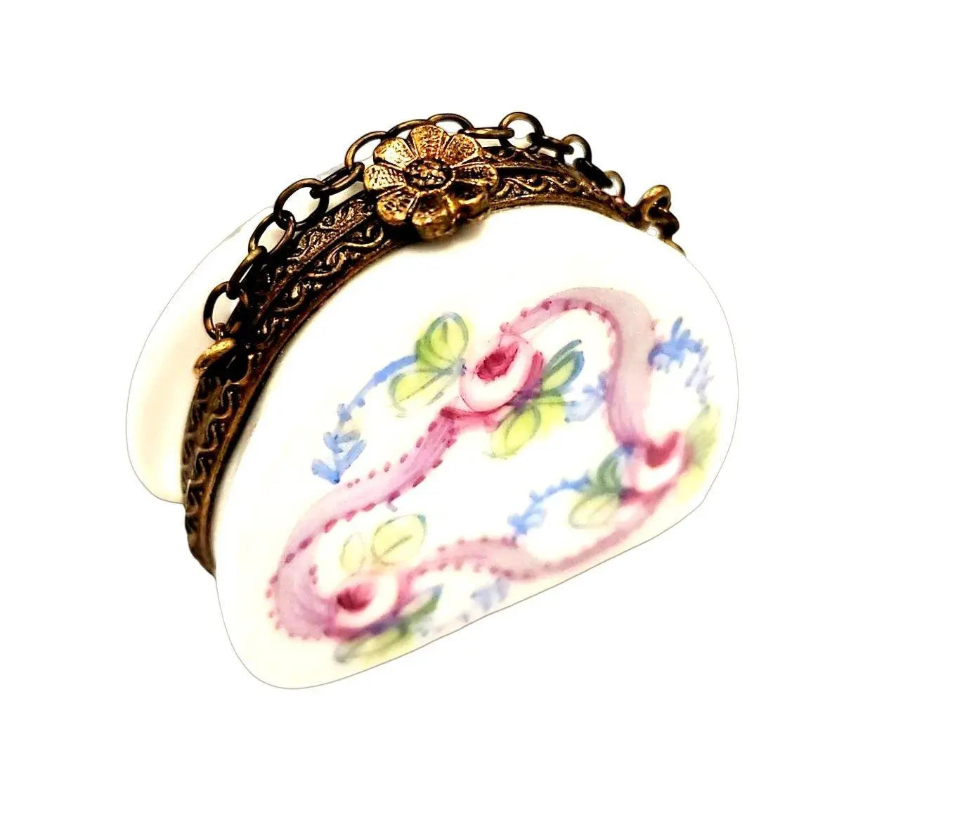 Pink Blue Purse with Roses Porcelain Limoges purse trinket box limoges French Trinket Box