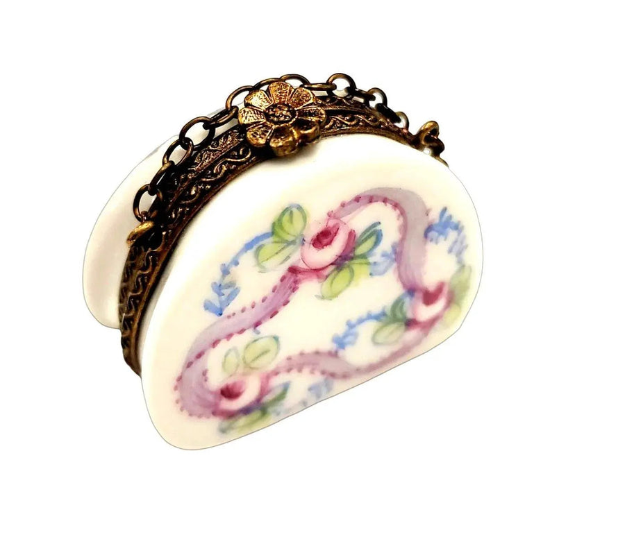 Pink Blue Purse with Roses Porcelain Limoges purse trinket box limoges French Trinket Box
